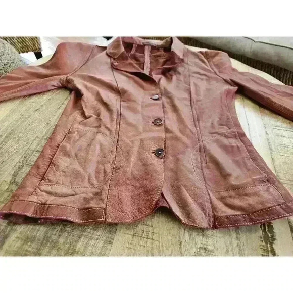Collection Privee? Brown Leather Jacket Womens Size 42/6 Made In Italy Designer - Picture 3 of 16